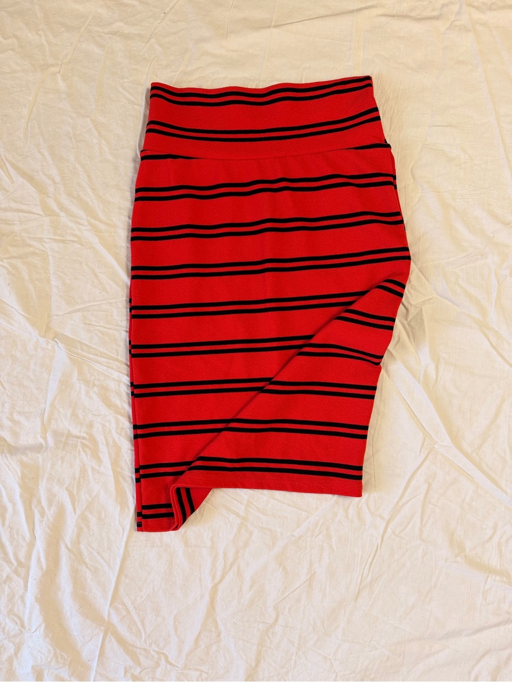 LuLaRoe Red Pencil Skirt with Black Stripes